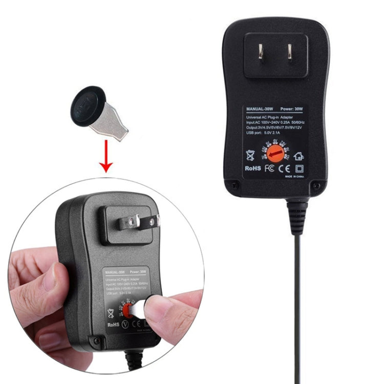30W USB Interface Adjustable Power Adapter With Power Monitoring LED Light, US Plug, EU Plug, UK Plug, AU Plug