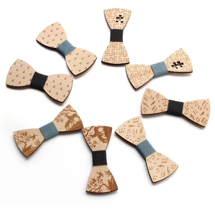 Wooden Bow Tie Men Bow Clothing Decoration, Elk Blue, Elk Black, Puzzle Blue, Puzzle Black, Music Blue, Music Black, Small Anchor Blue, Small Anchor Black