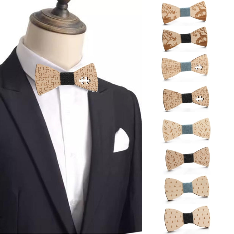 Wooden Bow Tie Men Bow Clothing Decoration, Elk Blue, Elk Black, Puzzle Blue, Puzzle Black, Music Blue, Music Black, Small Anchor Blue, Small Anchor Black