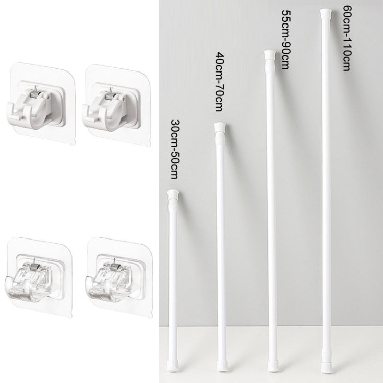 Baking Paint No Punch Curtain Telescopic Rod Hooks Support Bracket, 30cm-50cm, 40cm-70cm, 55cm-90cm, 60cm-110cm, White Hook 2pcs/set, Transparent Hook 2pcs/set