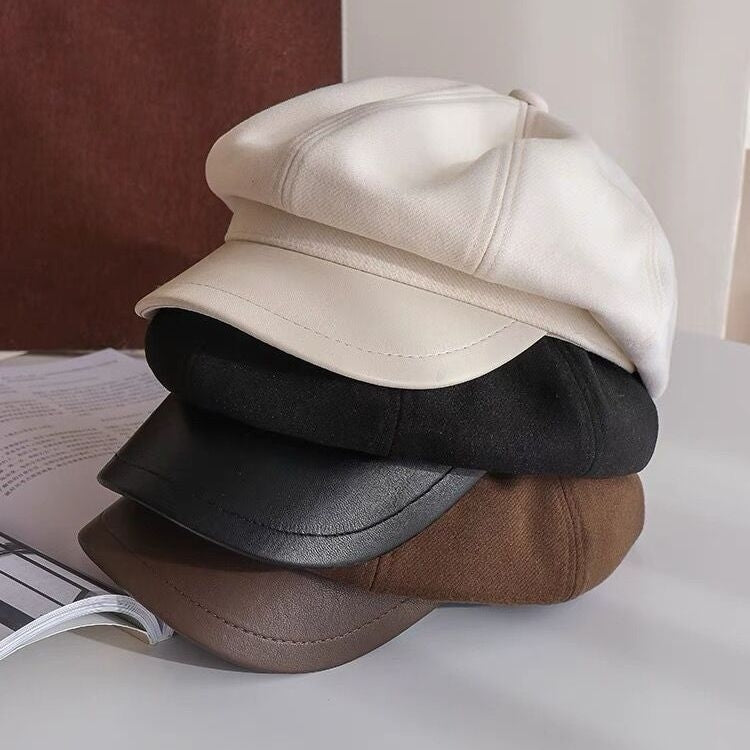 Women Beret Autumn Literary Retro Newsboy Hat Octagonal Girl Cap, Free Size