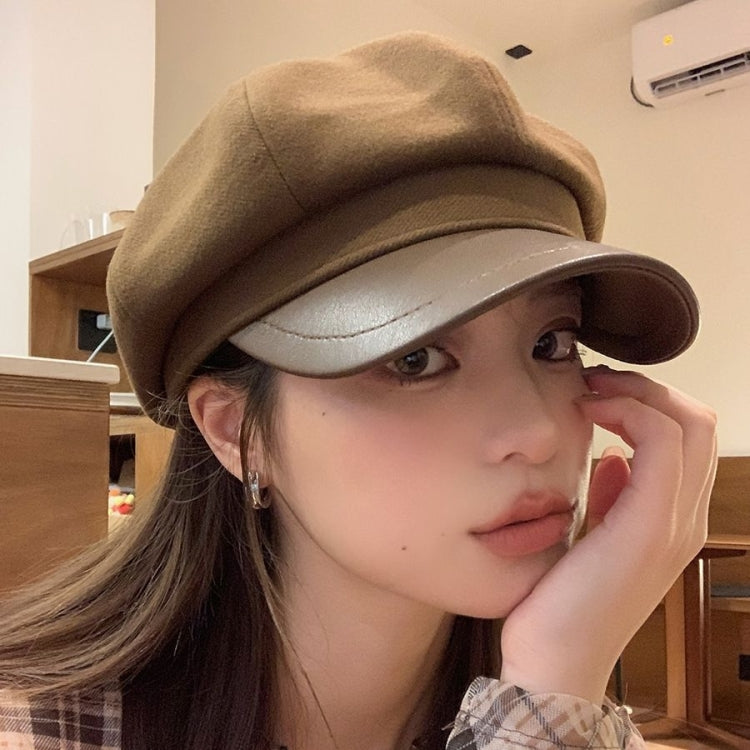 Women Beret Autumn Literary Retro Newsboy Hat Octagonal Girl Cap, Free Size