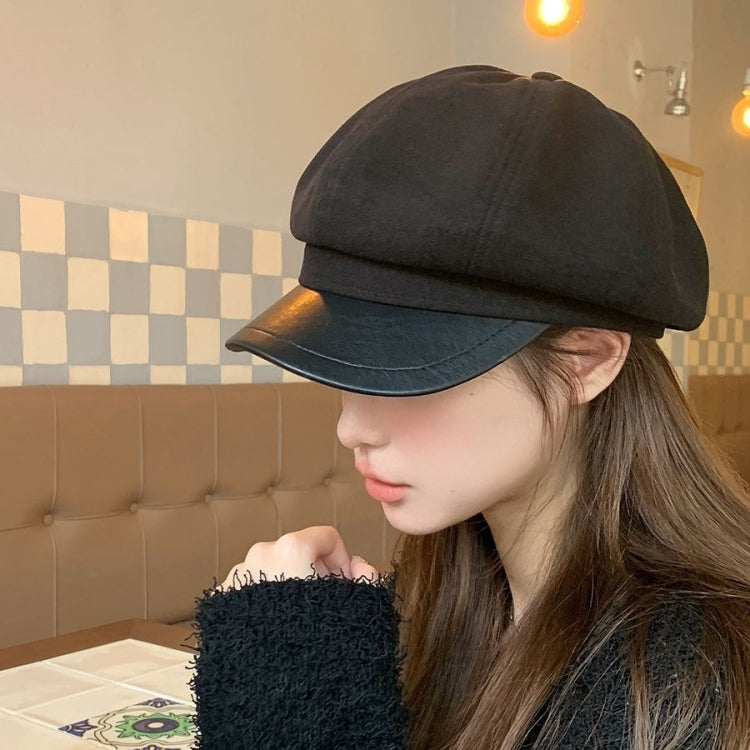 Women Beret Autumn Literary Retro Newsboy Hat Octagonal Girl Cap, Free Size