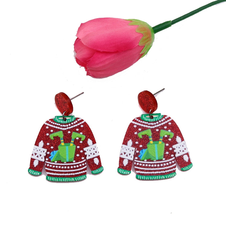 1pair Sweater Christmas Earrings Cute Elk Snowman  Earstuds, Gift Box Red