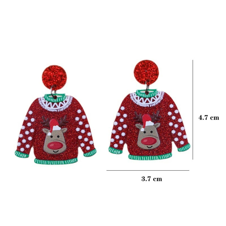 1pair Sweater Christmas Earrings Cute Elk Snowman  Earstuds, Gift Box Red