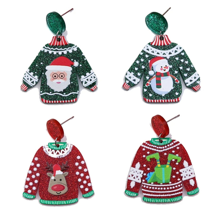 1pair Sweater Christmas Earrings Cute Elk Snowman  Earstuds, Gift Box Red