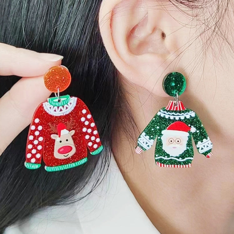 1pair Sweater Christmas Earrings Cute Elk Snowman  Earstuds, Gift Box Red