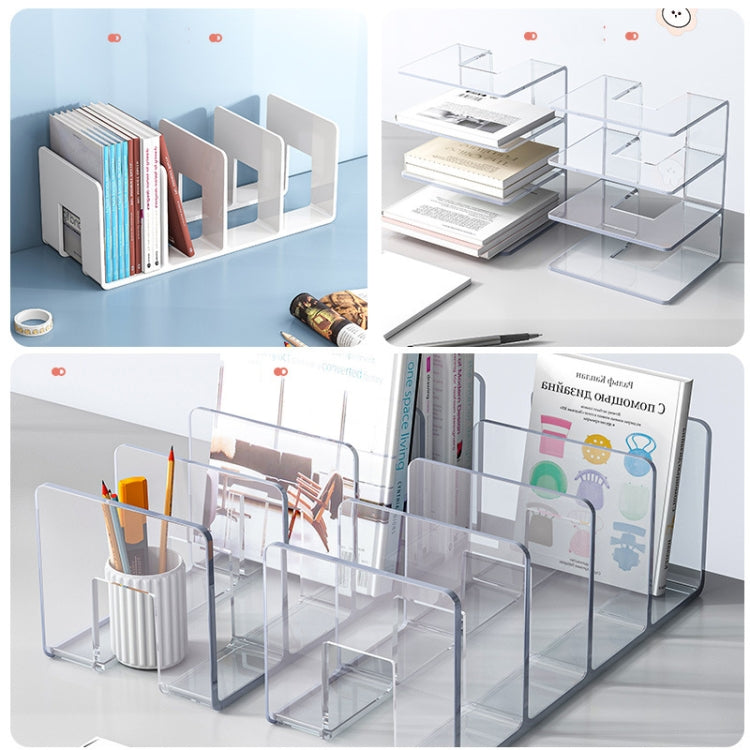 Acrylic Desktop Bookend Book Storage Rack Office Stationery Bookshelf, Regular Transparent, Thicken Transparent With Groove, Thicken Green, Thicken Purple