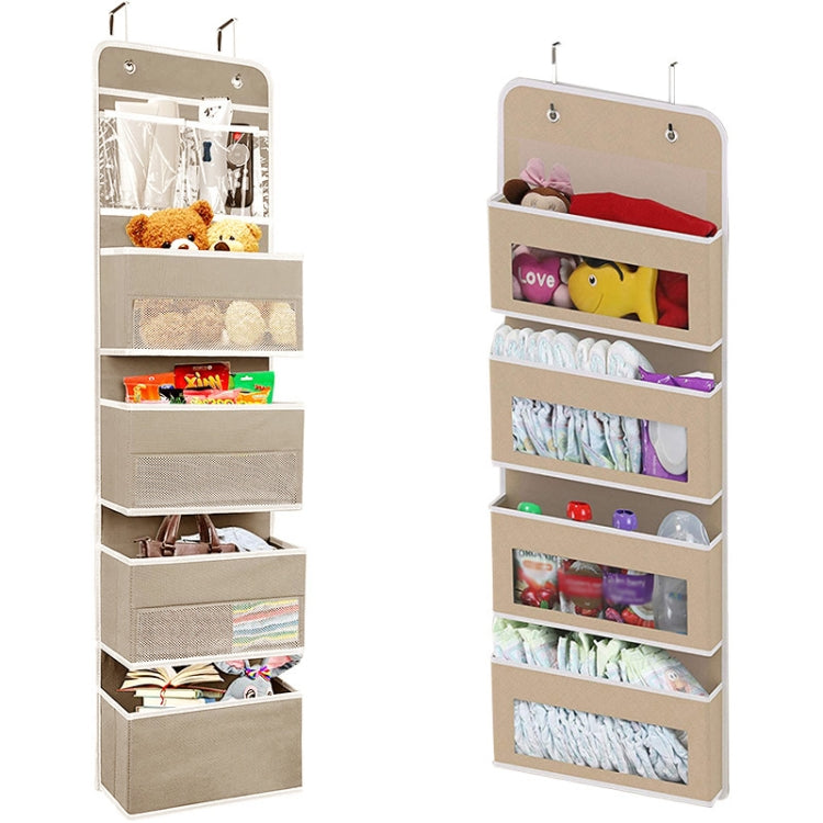 GD03 Wall-Mounted Fabric Storage Bag Wardrobe Room Door Behind Hanging Bag, Gray 4-grids, Beige 4-grids, Brown 4-grids, Black 4-grids, 4+1 Gray, 4+1 Beige, Wave Pattern 4-grids, Lantern Flower 4-grids