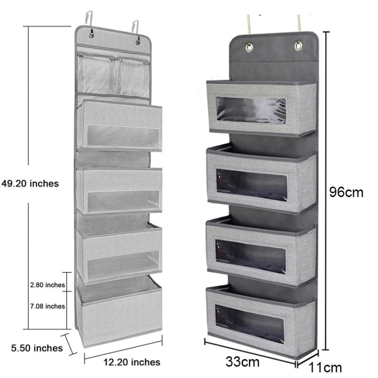 GD03 Wall-Mounted Fabric Storage Bag Wardrobe Room Door Behind Hanging Bag, Gray 4-grids, Beige 4-grids, Brown 4-grids, Black 4-grids, 4+1 Gray, 4+1 Beige, Wave Pattern 4-grids, Lantern Flower 4-grids