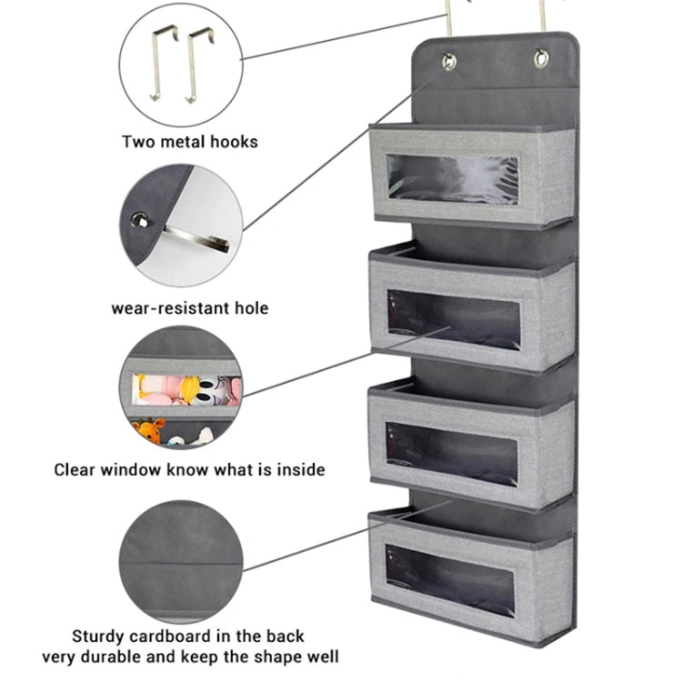 GD03 Wall-Mounted Fabric Storage Bag Wardrobe Room Door Behind Hanging Bag, Gray 4-grids, Beige 4-grids, Brown 4-grids, Black 4-grids, 4+1 Gray, 4+1 Beige, Wave Pattern 4-grids, Lantern Flower 4-grids