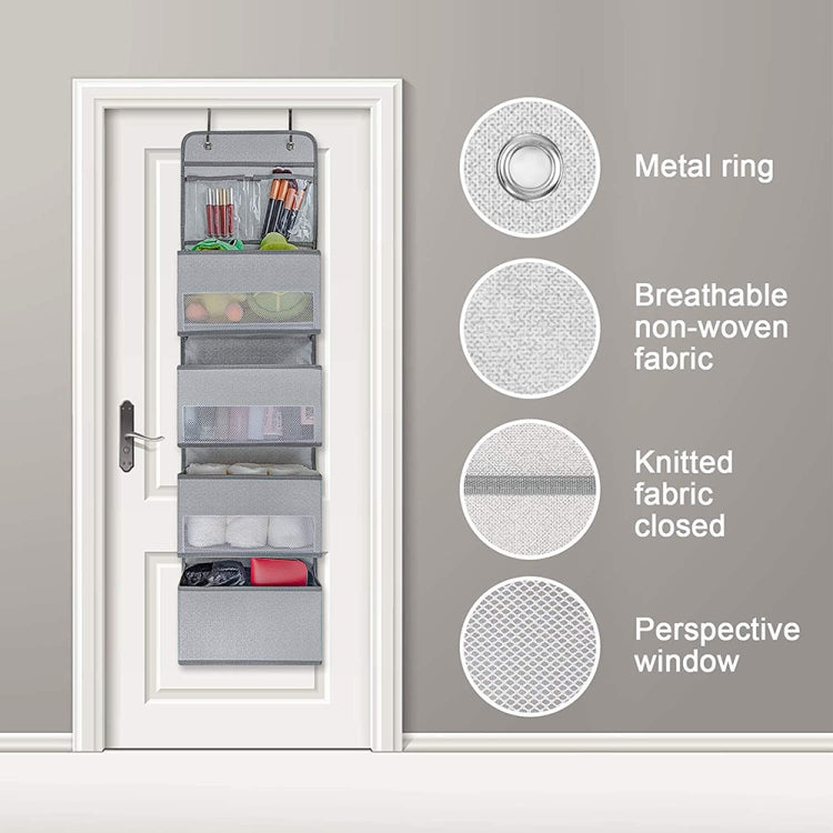 GD03 Wall-Mounted Fabric Storage Bag Wardrobe Room Door Behind Hanging Bag, Gray 4-grids, Beige 4-grids, Brown 4-grids, Black 4-grids, 4+1 Gray, 4+1 Beige, Wave Pattern 4-grids, Lantern Flower 4-grids
