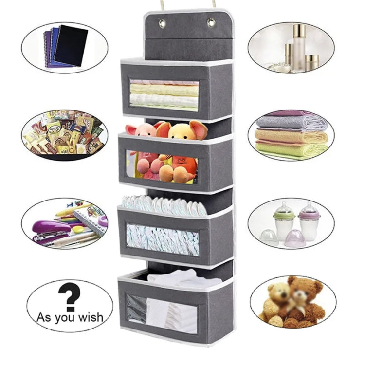 GD03 Wall-Mounted Fabric Storage Bag Wardrobe Room Door Behind Hanging Bag, Gray 4-grids, Beige 4-grids, Brown 4-grids, Black 4-grids, 4+1 Gray, 4+1 Beige, Wave Pattern 4-grids, Lantern Flower 4-grids