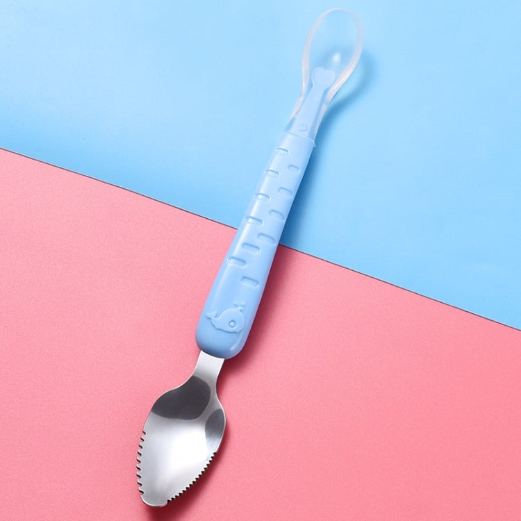 Baby Fruit Double-Ended Scraping Spoon 304 Stainless Steel Silicone Soft Spoon, Pink, Blue, Blue With Storage Box, Pink With Storage Box