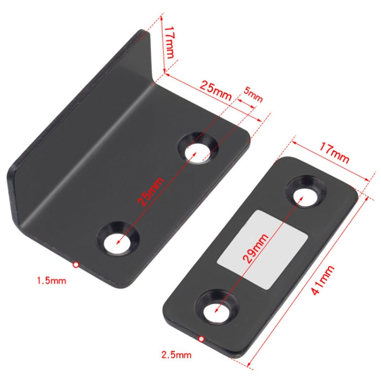 90 Degree No-Punch Invisible Door Suction Thin Section Wardrobe Sliding Door Magnetic Suction, Silver, Black