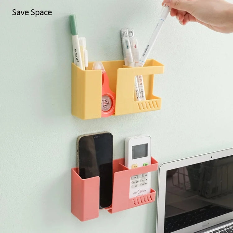 Double Grid Wall-Mounted Storage Box Remote Control Sundries Organizer Mobile Phone Charging Holder, Double Red, Double Yellow, Double Blue
