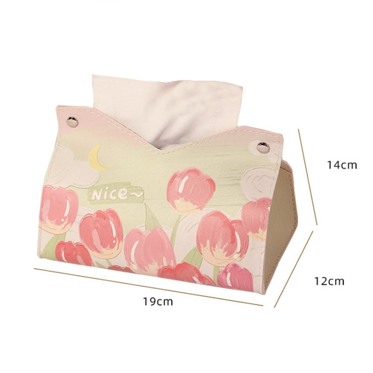 Oil Printed Leather Tissue Box Living Room Decorative Tissue Storage Bag, Pink, Purple, Yellow, Blue Rose, Pink Rose, Yellow Sunflower