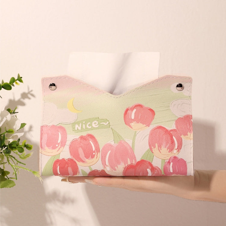Oil Printed Leather Tissue Box Living Room Decorative Tissue Storage Bag, Pink, Purple, Yellow, Blue Rose, Pink Rose, Yellow Sunflower