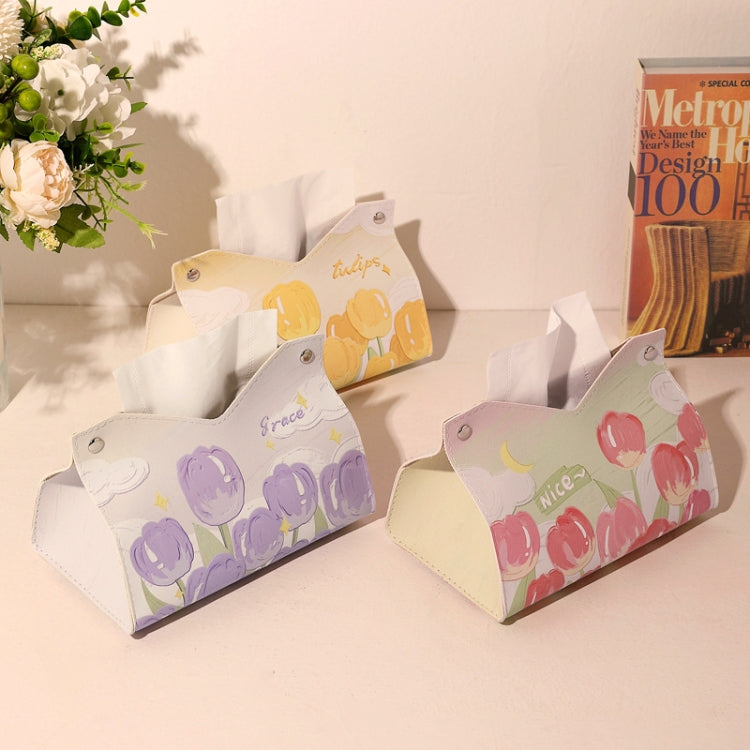 Oil Printed Leather Tissue Box Living Room Decorative Tissue Storage Bag, Pink, Purple, Yellow, Blue Rose, Pink Rose, Yellow Sunflower