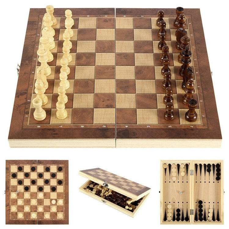 3 In 1 Wooden Chess Set Foldable Chess Board For Kids Adults, 24 x 24cm, 34 x 34cm, 39 x 39cm, 44 x 44cm