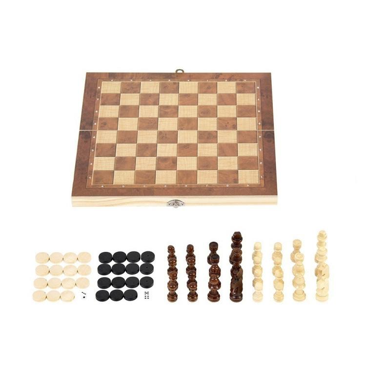 3 In 1 Wooden Chess Set Foldable Chess Board For Kids Adults, 24 x 24cm, 34 x 34cm, 39 x 39cm, 44 x 44cm