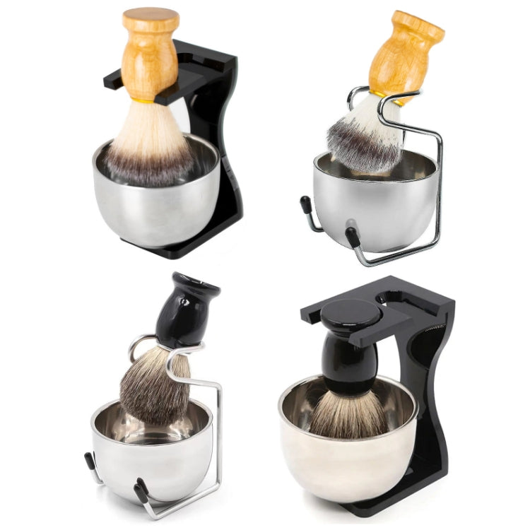 3pcs /Set Men Foam Manual Wooden Handle Beard Brush Set, Nylon Wool Black, Nylon Wool Silver, Badger Hair Silver, Badger Hair Black