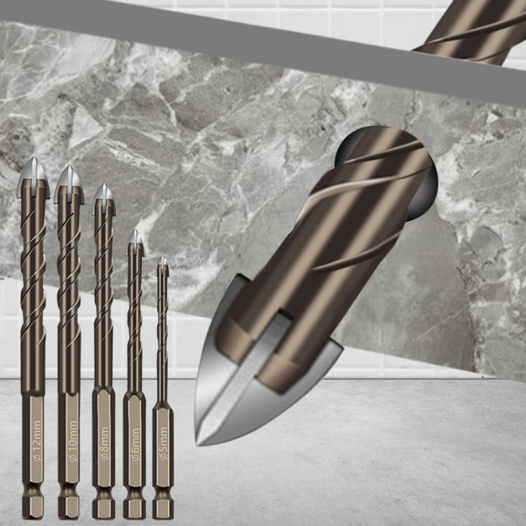 Hexagonal Shank Spiral Flute Cross Alloy Drill Bits Glass Tile Four Edge Drivers, 3mm, 4mm, 5mm, 6mm, 8mm, 10mm, 12mm