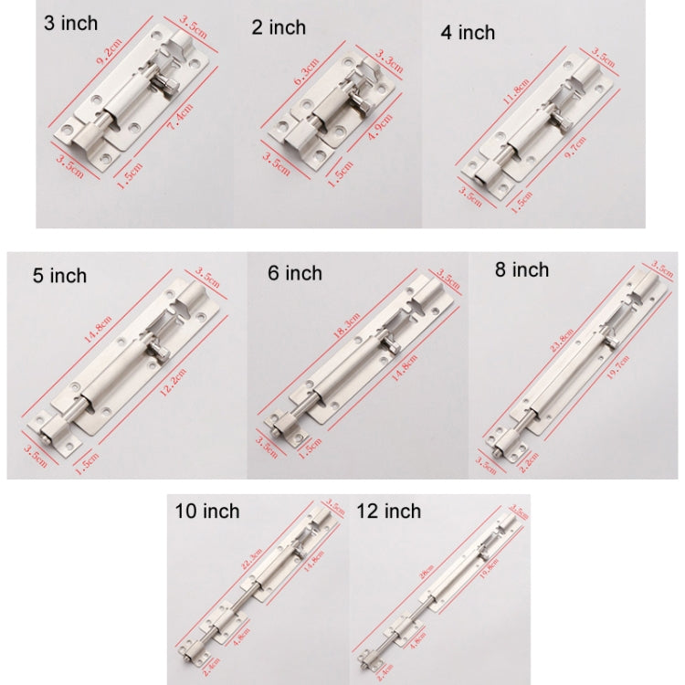 Stainless Steel Latch Door Bolt Bathroom Wooden Door And Window Anti-Theft Latch Lock, 2 inch, 3 inch, 4 inch, 5 inch, 6 inch, 8 inch, 10 inch, 12 inch