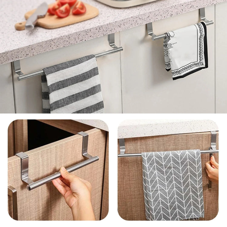 No-Punch Stainless Steel Over Door Towel Rack Cabinet Door Rag Hanging Holder, 23.5cm Silver, 23.5cm Black, 23.5cm White, 36.5cm Silver, 36.5cm Black, 36.5cm White