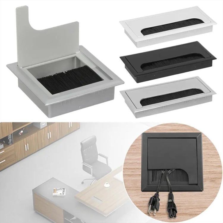 ABS Table Rectangle Wire Hole Cover Outlet Port With Brush PC Desk Cable Organizer, 80x80mm Black, 80x80mm Silver, 80x160mm Black, 80x160mm Silver, 80x160mm White, 100x200mm Silver