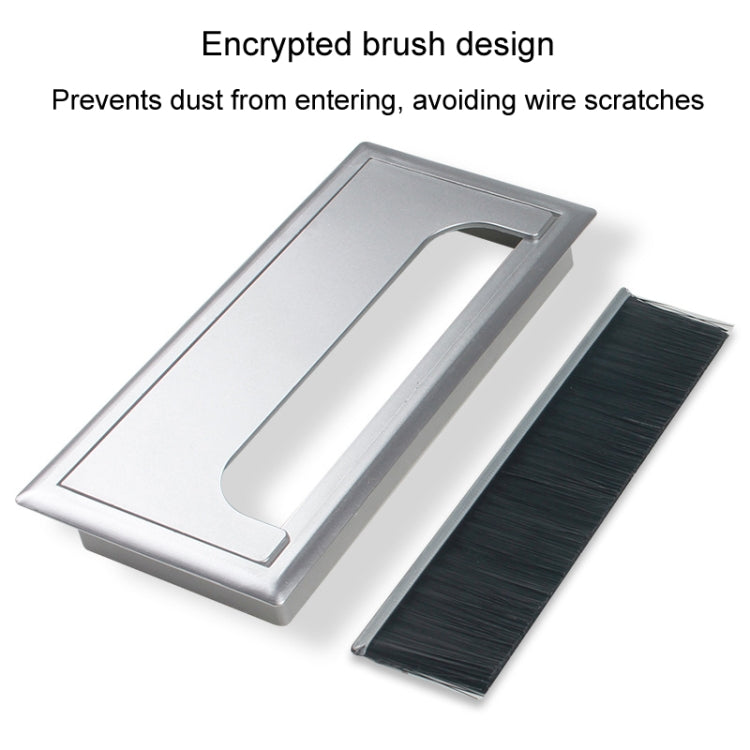 ABS Table Rectangle Wire Hole Cover Outlet Port With Brush PC Desk Cable Organizer, 80x80mm Black, 80x80mm Silver, 80x160mm Black, 80x160mm Silver, 80x160mm White, 100x200mm Silver