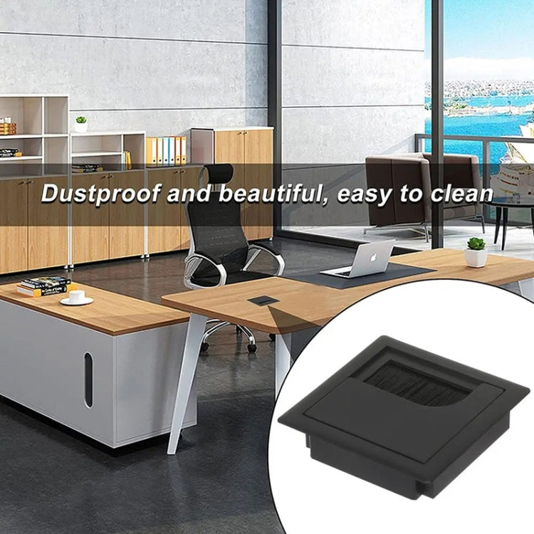 ABS Table Rectangle Wire Hole Cover Outlet Port With Brush PC Desk Cable Organizer, 80x80mm Black, 80x80mm Silver, 80x160mm Black, 80x160mm Silver, 80x160mm White, 100x200mm Silver