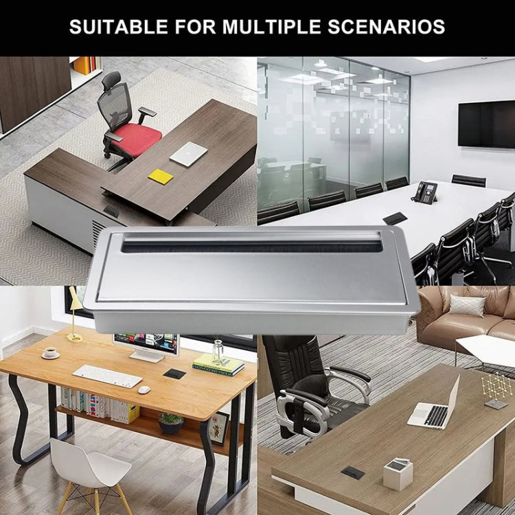 ABS Table Rectangle Wire Hole Cover Outlet Port With Brush PC Desk Cable Organizer, 80x80mm Black, 80x80mm Silver, 80x160mm Black, 80x160mm Silver, 80x160mm White, 100x200mm Silver