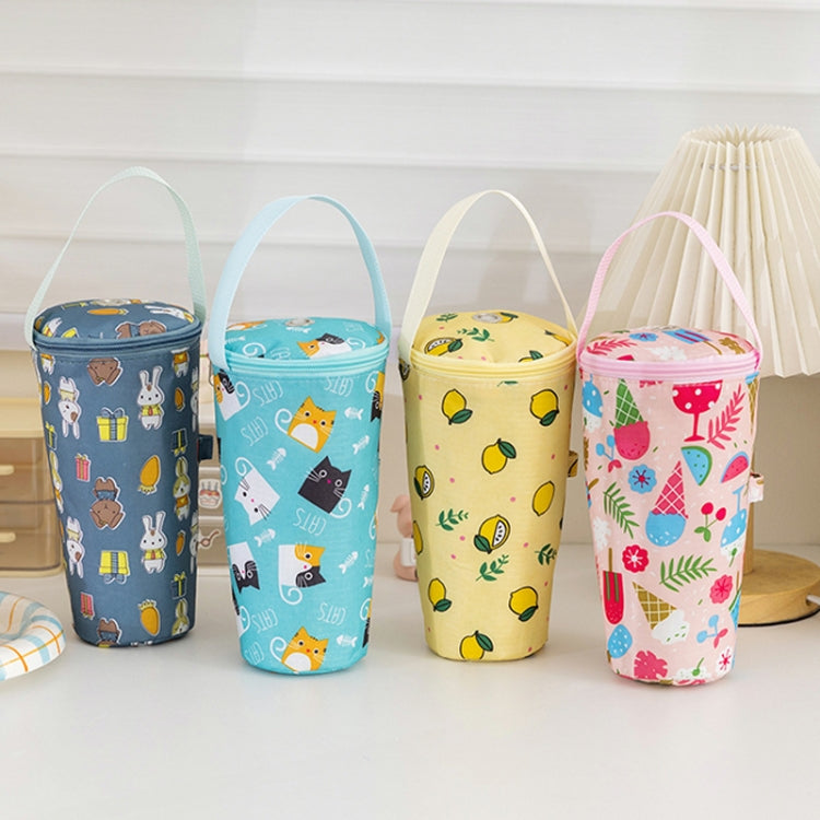 Portable Milk Tea Tote Bag Heat Preservation Eco-friendly Handbag Carrying Insulated Cup Cover, Lemon, Cats, Ice Cream, Bunny
