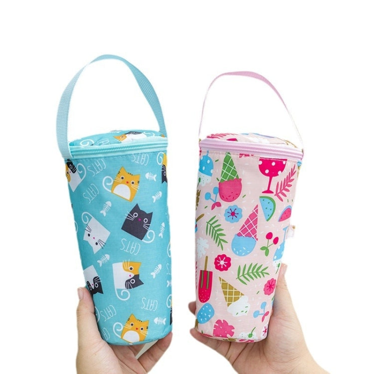 Portable Milk Tea Tote Bag Heat Preservation Eco-friendly Handbag Carrying Insulated Cup Cover, Lemon, Cats, Ice Cream, Bunny
