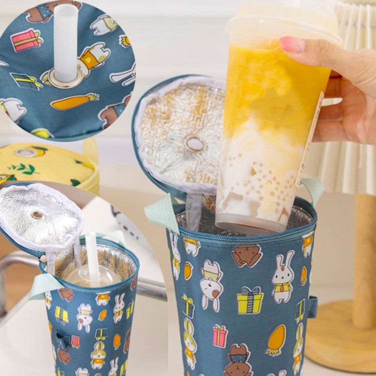 Portable Milk Tea Tote Bag Heat Preservation Eco-friendly Handbag Carrying Insulated Cup Cover, Lemon, Cats, Ice Cream, Bunny