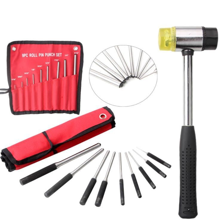 9-in-1 Heavy Duty Roll Pin Punch Set Round Punch Removal Tools, Canvas Packaging, with Hammer