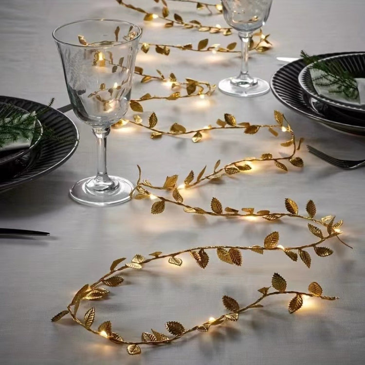 LED Artificial Golden Leaf Vine Light String For Christmas Holiday Decoration, 2m 20 Lights, 3m 30 Lights, 5m 50 Lights, 10m 100 Lights