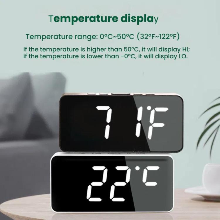 LED Mirror Digital Clock with Type-C Charging Port & 18650 Battery Compartment (Battery Not Included), White Shell White Light, Black Shell White Light, Black Shell Blue Light, White Shell Blue Light
