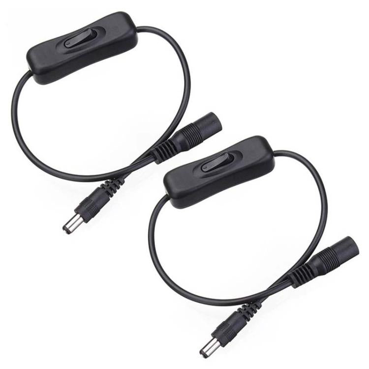 2pcs 5.5x2.1mm Male Female Connection Cable DC Switch Cable 304 Switch Power Cable, Key switch(Black)