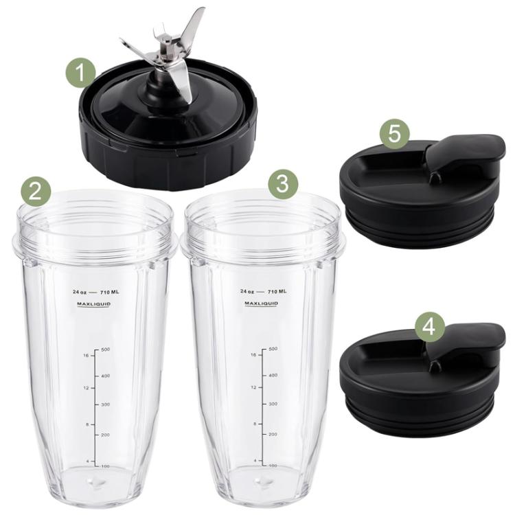 For Ninja BL480 Juicer 5 In 1 Accessories, 2pcs 24 oz Cups+7-Pages Knife Holder+2 Lids