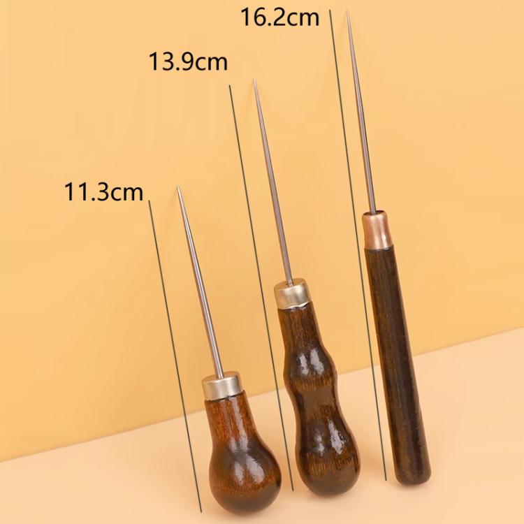 Wooden Handle DIY Shoe Repair Leather Drilling Awl, Gourd Awl, Straight Handle, Long Gourd Straight Needle