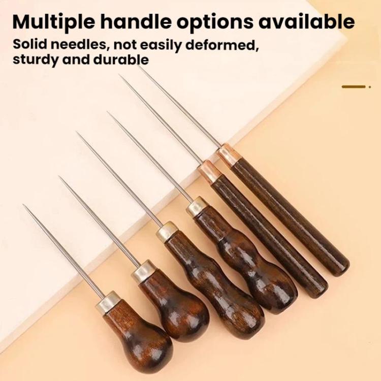 Wooden Handle DIY Shoe Repair Leather Drilling Awl, Gourd Awl, Straight Handle, Long Gourd Straight Needle