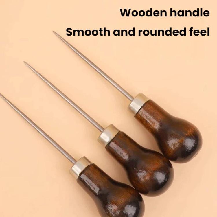 Wooden Handle DIY Shoe Repair Leather Drilling Awl, Gourd Awl, Straight Handle, Long Gourd Straight Needle