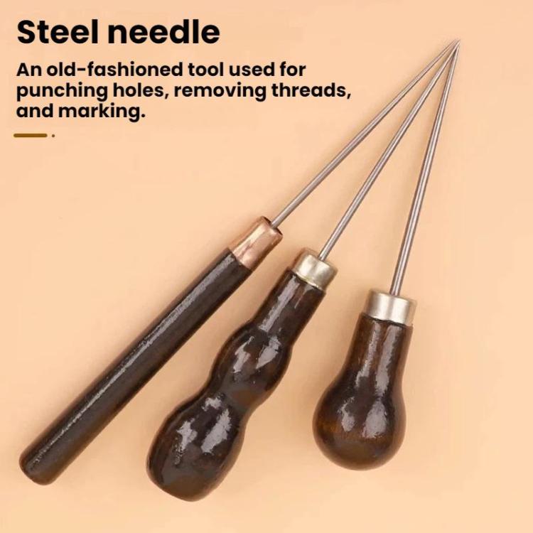 Wooden Handle DIY Shoe Repair Leather Drilling Awl, Gourd Awl, Straight Handle, Long Gourd Straight Needle