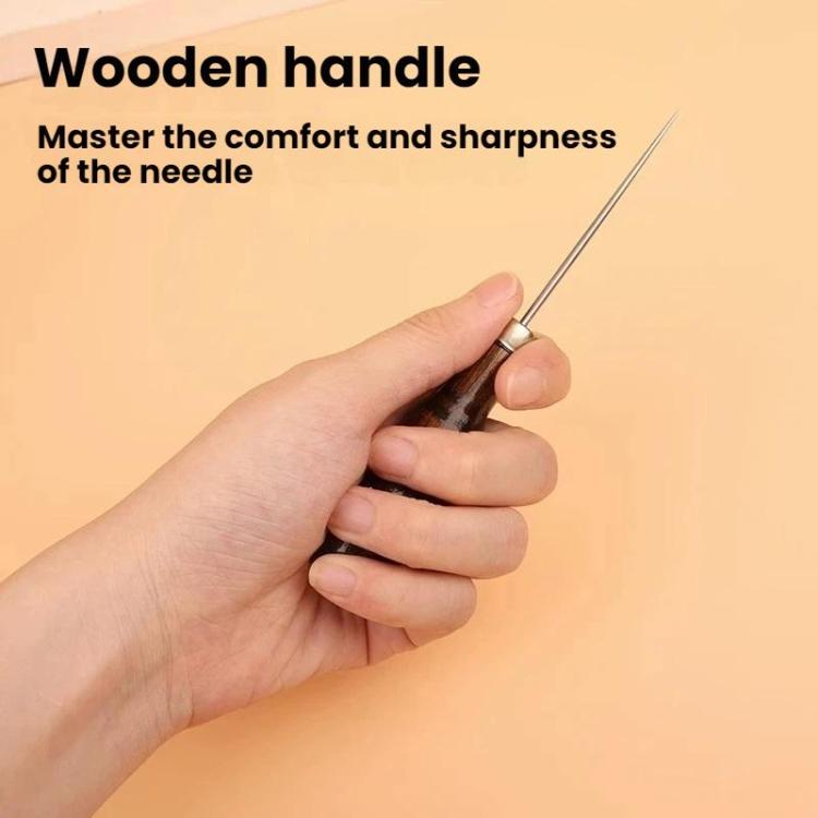 Wooden Handle DIY Shoe Repair Leather Drilling Awl, Gourd Awl, Straight Handle, Long Gourd Straight Needle