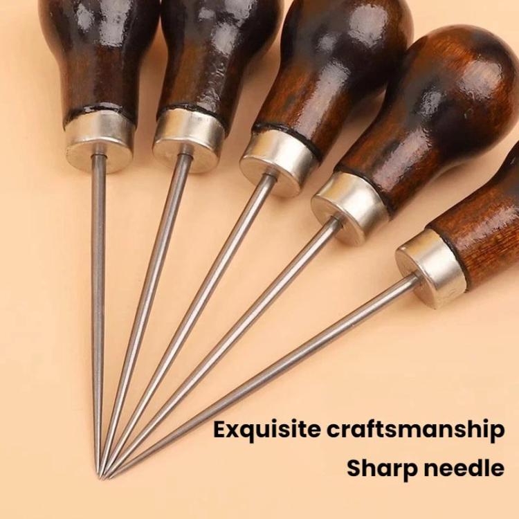 Wooden Handle DIY Shoe Repair Leather Drilling Awl, Gourd Awl, Straight Handle, Long Gourd Straight Needle