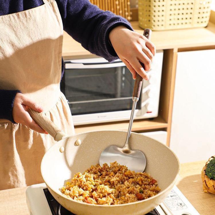 2pcs Solid Wood Long Handle Wok Spoon & Ladle Household Kitchen Shovel, Small