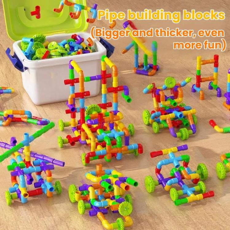 Children Large-Particle Building Blocks Pipe Assembly Toys+Storage Bin, 138pcs /Set, 178pcs /Set, 222pcs /Set