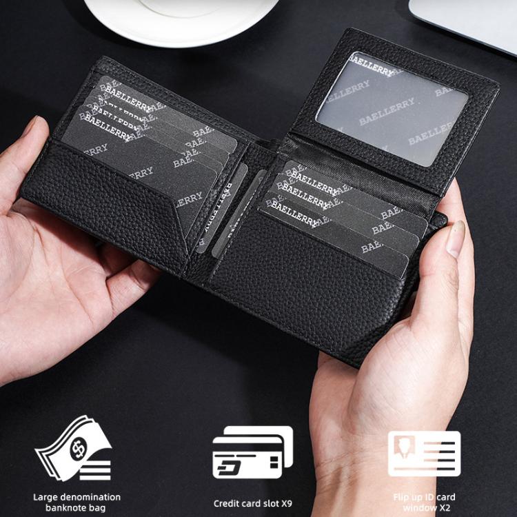 Baellerry D3110 Leather Men Compact Wallet With Lychee Texture Multiple Card Slots